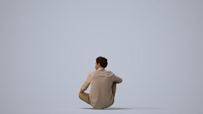 scanned 3D man casual sitting, photogrammetry people for Enscape and V-Ray, three-quarter view render