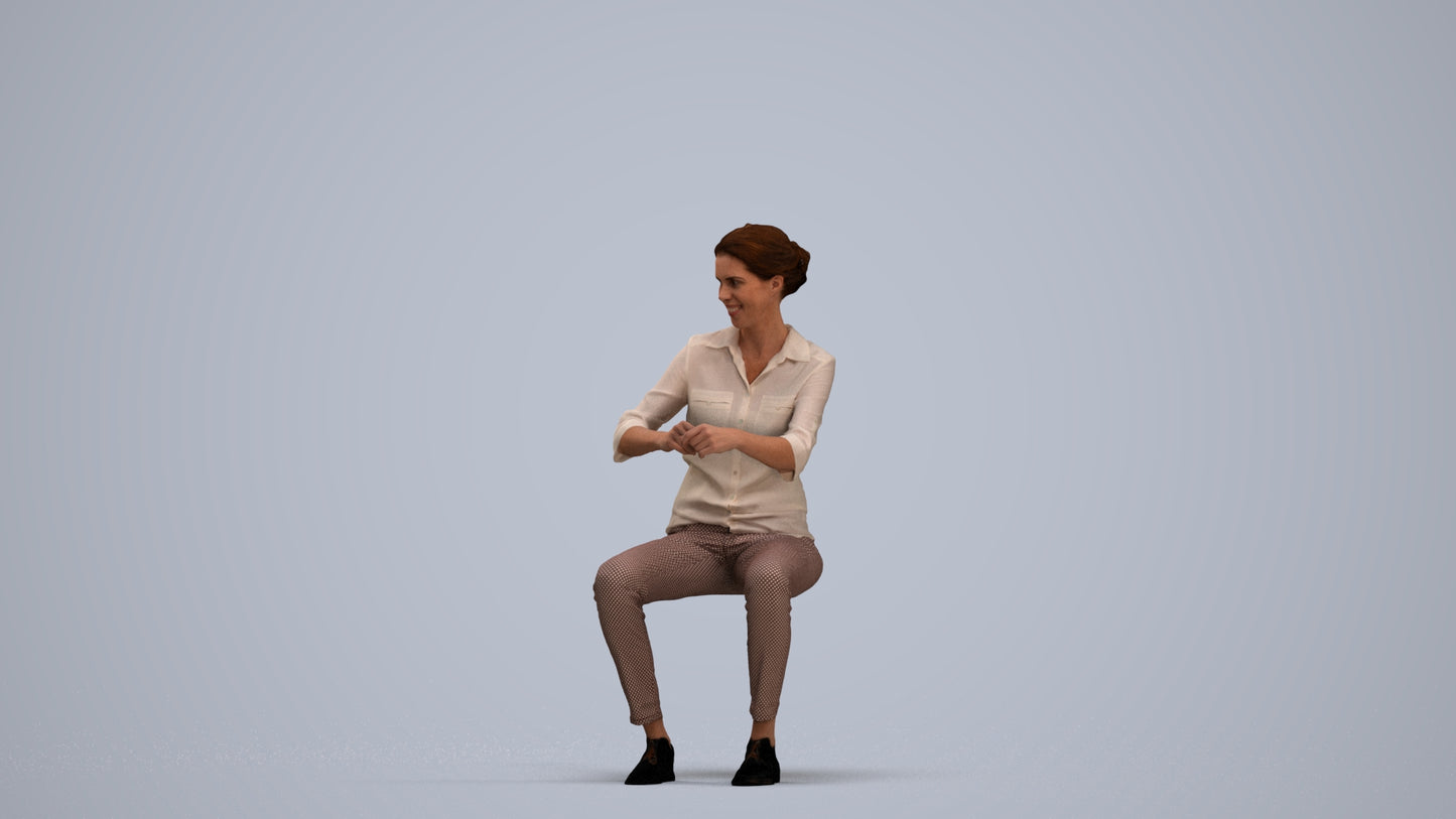 realistic 3D human woman casual sitting, archviz people FBX OBJ for Blender, standing pose render