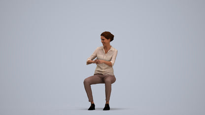 realistic 3D human woman casual sitting, archviz people FBX OBJ for Blender, standing pose render