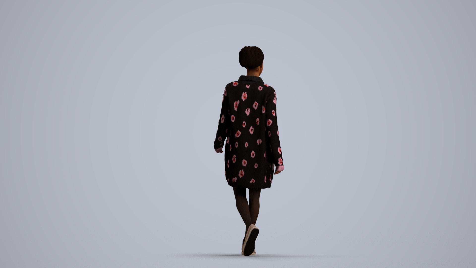 3D scanned woman walking casual, photorealistic archviz people for Enscape and SketchUp, front view render