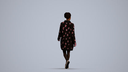 3D scanned woman walking casual, photorealistic archviz people for Enscape and SketchUp, front view render