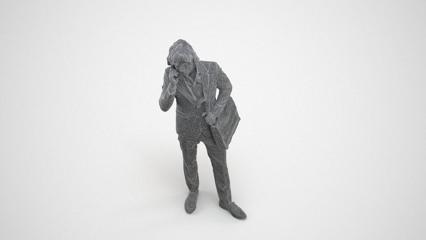 3D scanned man business, photorealistic archviz people for Enscape and SketchUp, wireframe three-quarter view