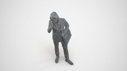 3D scanned man business, photorealistic archviz people for Enscape and SketchUp, wireframe three-quarter view