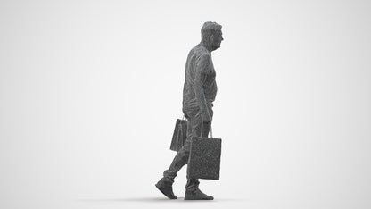 photogrammetry 3D senior man casual shopping, realistic human model archviz FBX, wireframe side view