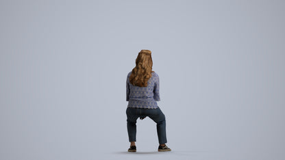 realistic 3D woman casual sitting, scanned archviz people for Blender and 3ds Max, front view render