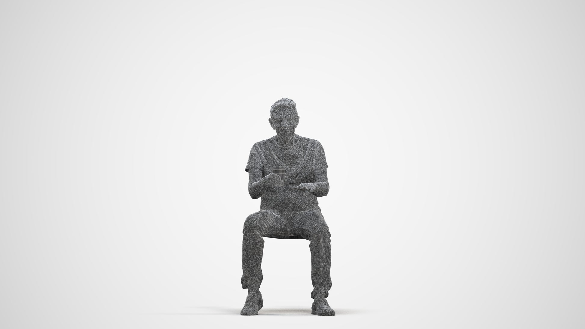 3D people model senior man casual sitting, scanned human for 3ds Max rendering, three-quarter front view render