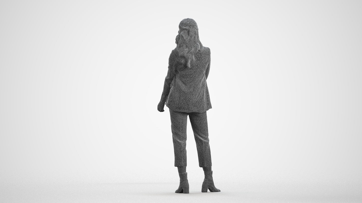 photogrammetry 3D woman business, realistic human model archviz FBX, wireframe front view