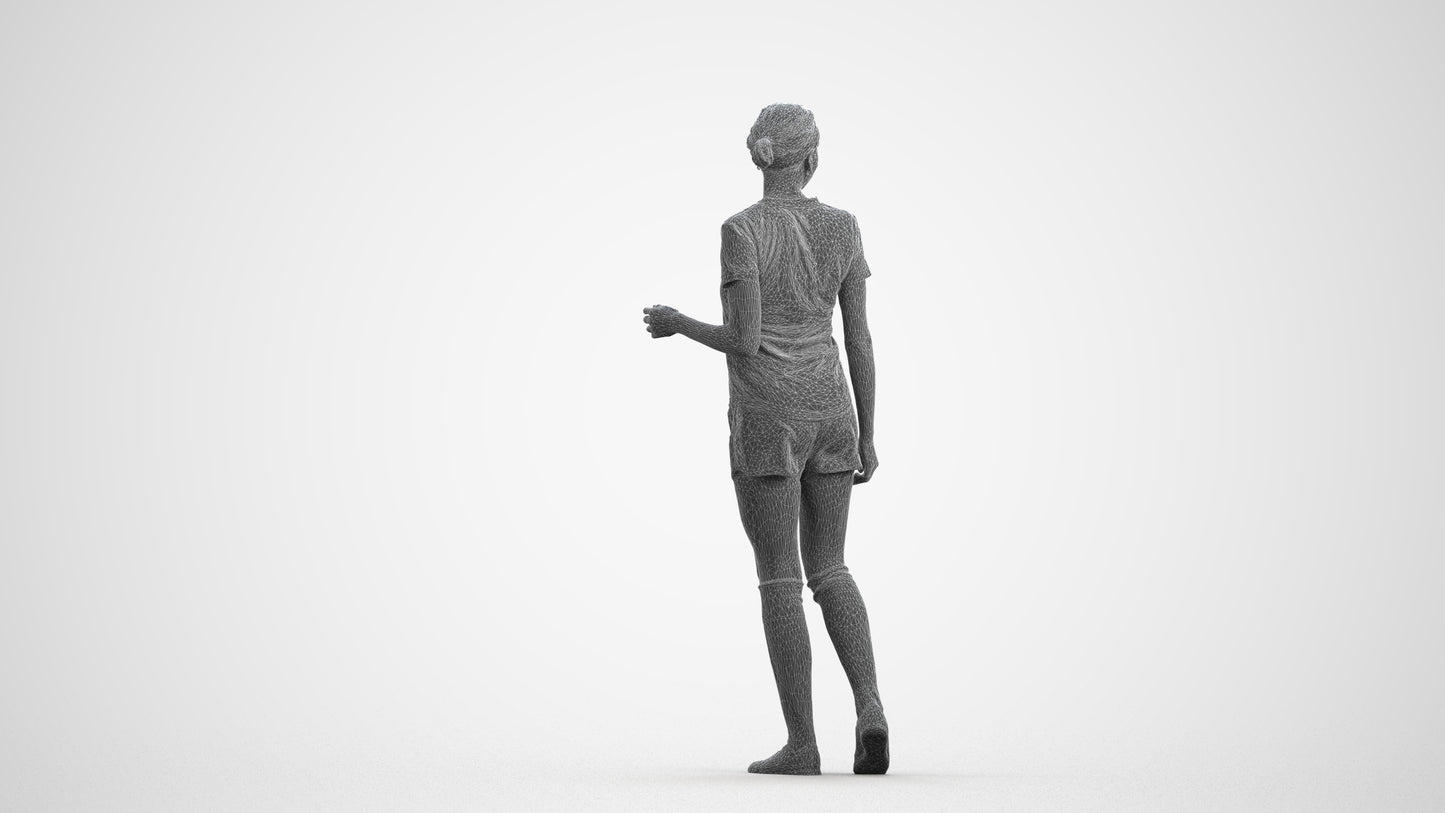 3D human model woman sport, photogrammetry scanned person for archviz, wireframe front view