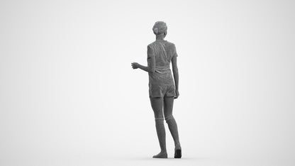 3D human model woman sport, photogrammetry scanned person for archviz, wireframe front view
