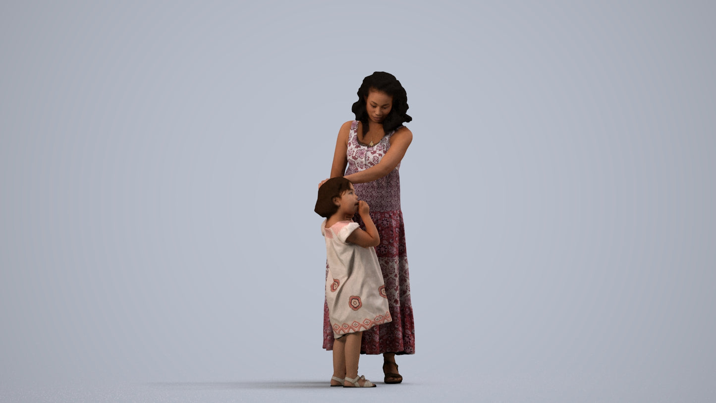 realistic 3D people girl casual kids, render-ready for V-Ray and Corona, FBX OBJ, side view render