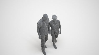 photogrammetry 3D senior woman couple, realistic human model archviz FBX, wireframe three-quarter view