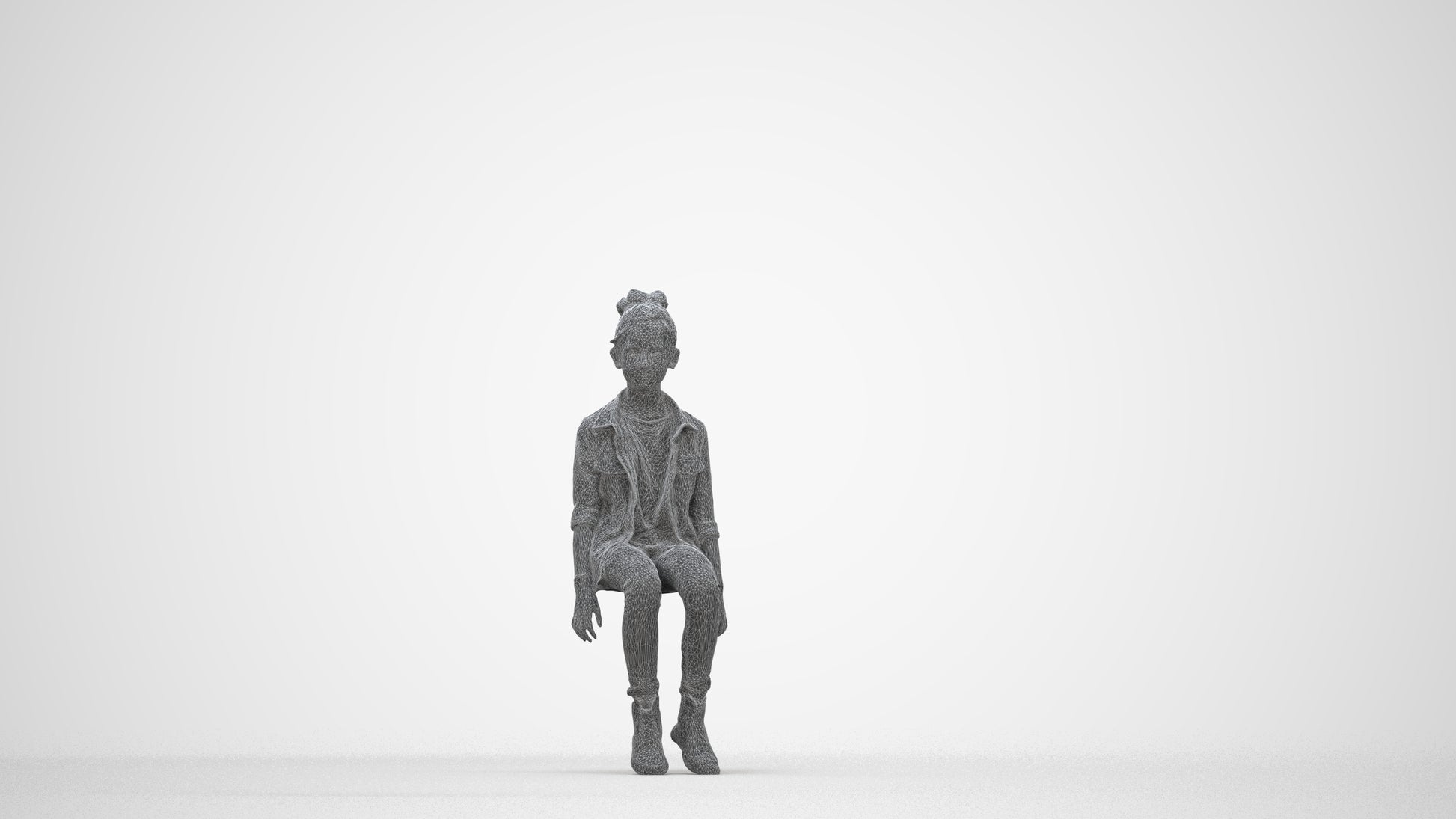 photogrammetry 3D girl casual kids, realistic human model archviz FBX, wireframe back view