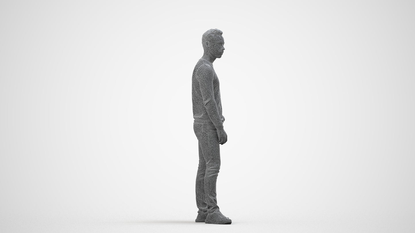 photogrammetry 3D man casual walking, realistic human model archviz FBX, wireframe side view