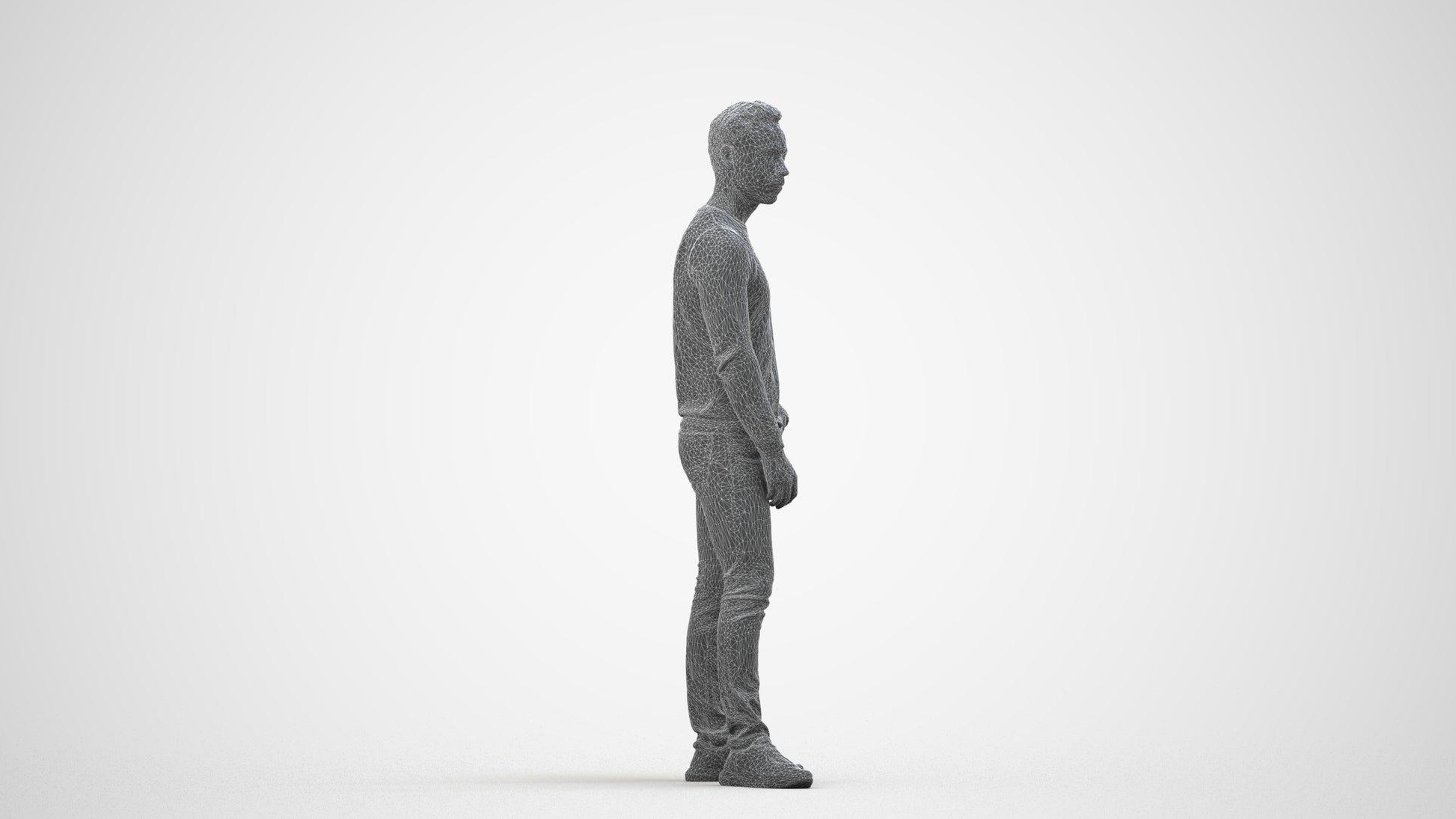 photogrammetry 3D man casual walking, realistic human model archviz FBX, wireframe side view