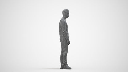 photogrammetry 3D man casual walking, realistic human model archviz FBX, wireframe side view