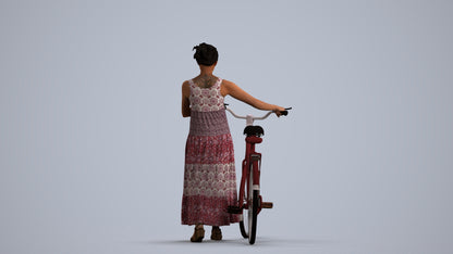 realistic 3D woman casual cycling, scanned archviz people for Blender and 3ds Max, front view render