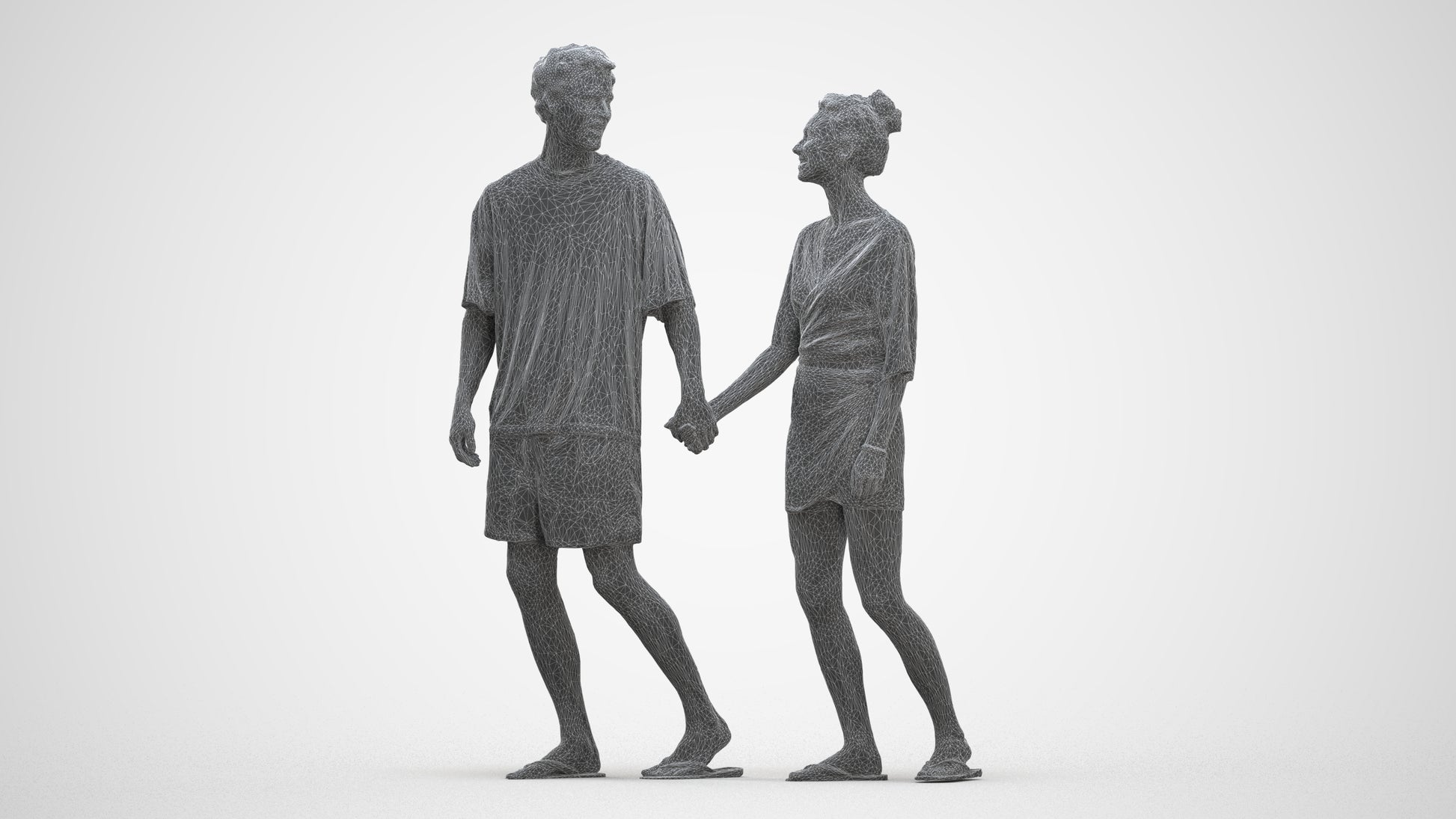 realistic 3D woman casual couple, scanned archviz people for Blender and 3ds Max, three-quarter front view render