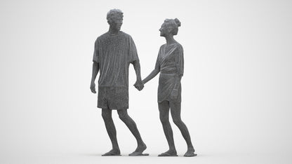 realistic 3D woman casual couple, scanned archviz people for Blender and 3ds Max, three-quarter front view render