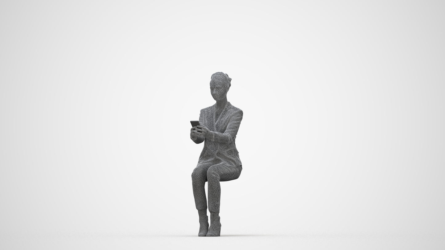 3D scanned woman business, photorealistic archviz people for Enscape and SketchUp, wireframe back view