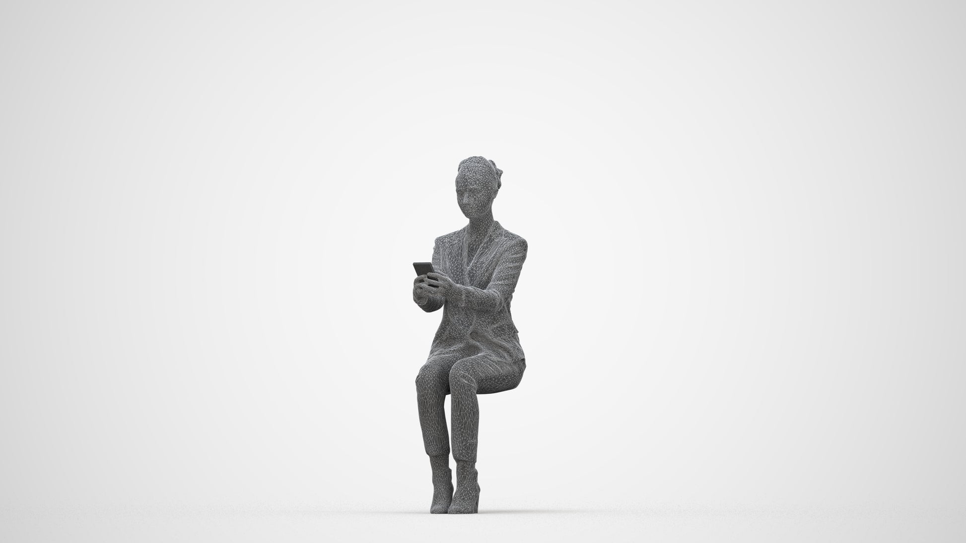 3D scanned woman business, photorealistic archviz people for Enscape and SketchUp, wireframe back view