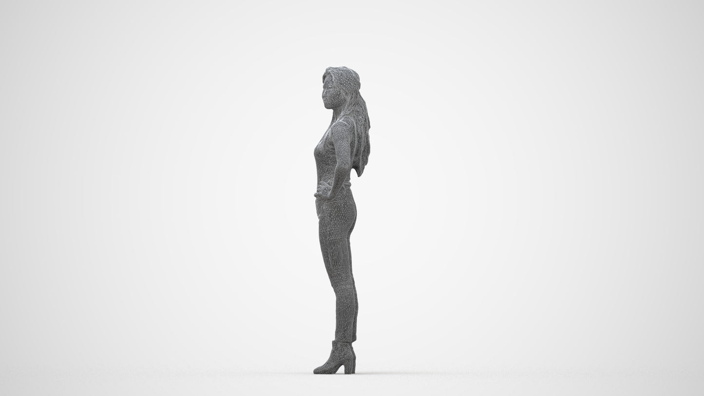 scanned 3D woman casual standing, photogrammetry people for Enscape and V-Ray, wireframe back view