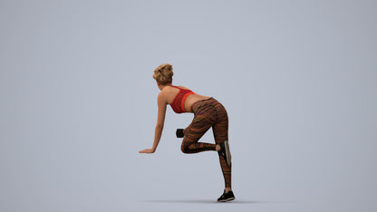 3D human model woman sport, photogrammetry scanned person for archviz, three-quarter view render