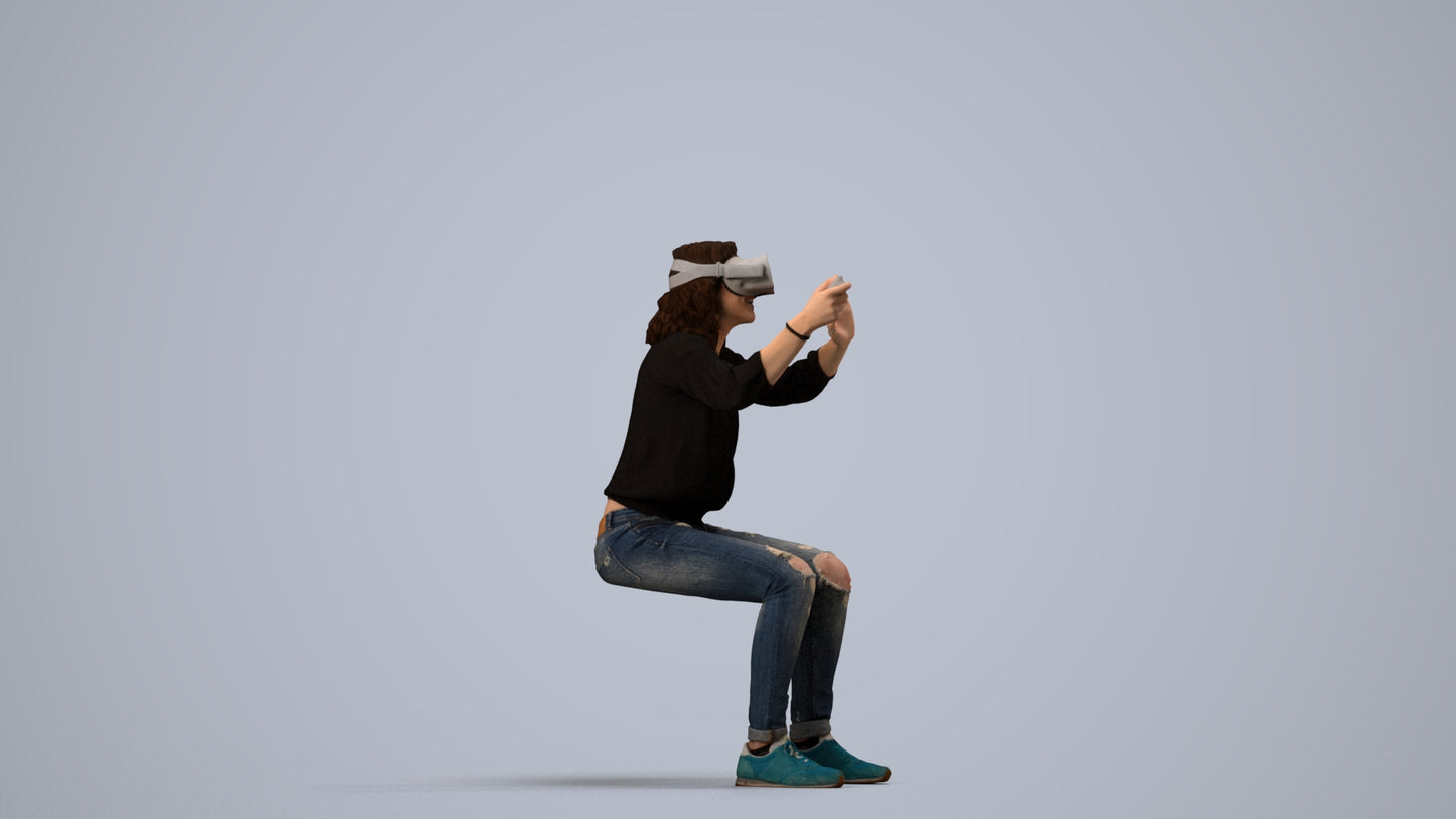 scanned 3D woman casual sitting, photogrammetry people for Enscape and V-Ray, side view render