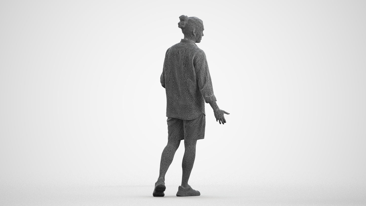 scanned 3D man casual walking, photogrammetry people for Enscape and V-Ray, wireframe front view