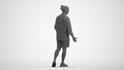 scanned 3D man casual walking, photogrammetry people for Enscape and V-Ray, wireframe front view