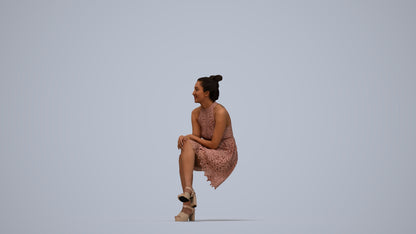 photogrammetry 3D woman formal sitting, realistic human model archviz FBX, top-down view render