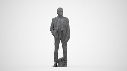 realistic 3D human man business standing, archviz people FBX OBJ for Blender, wireframe back view