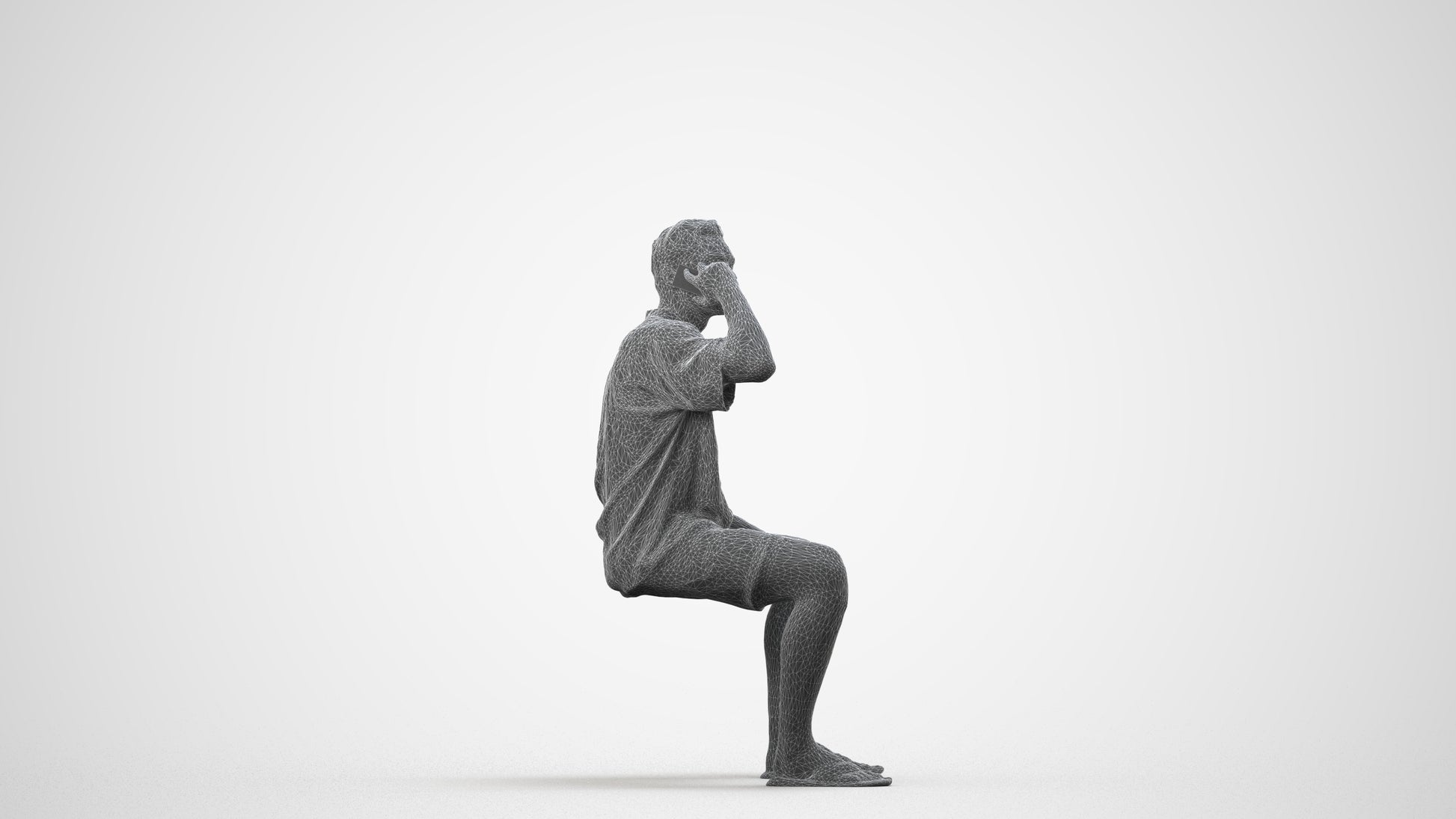scanned 3D man casual sitting, photogrammetry people for Enscape and V-Ray, wireframe side view