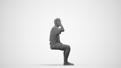 scanned 3D man casual sitting, photogrammetry people for Enscape and V-Ray, wireframe side view