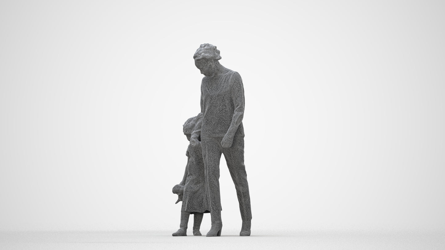 realistic 3D girl casual kids, scanned archviz people for Blender and 3ds Max, wireframe back view