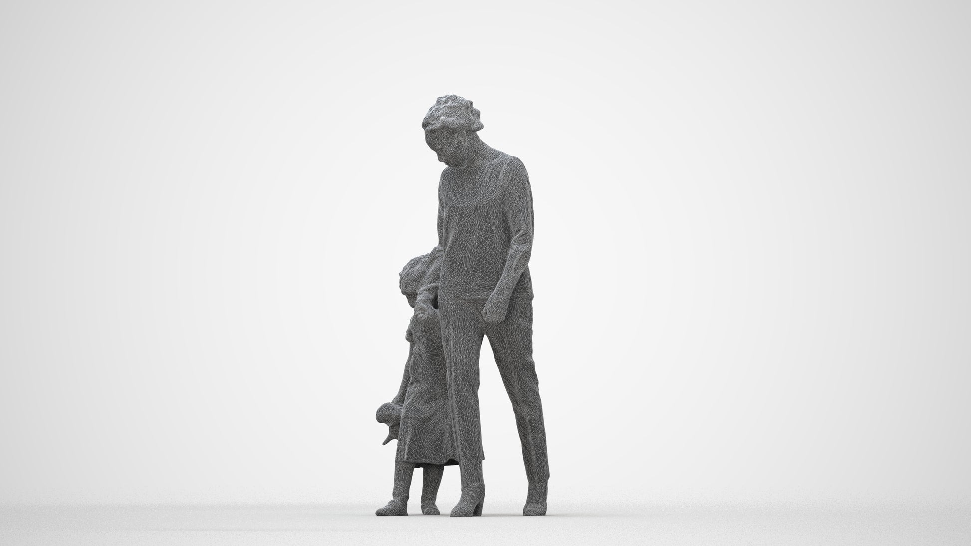 realistic 3D girl casual kids, scanned archviz people for Blender and 3ds Max, wireframe back view