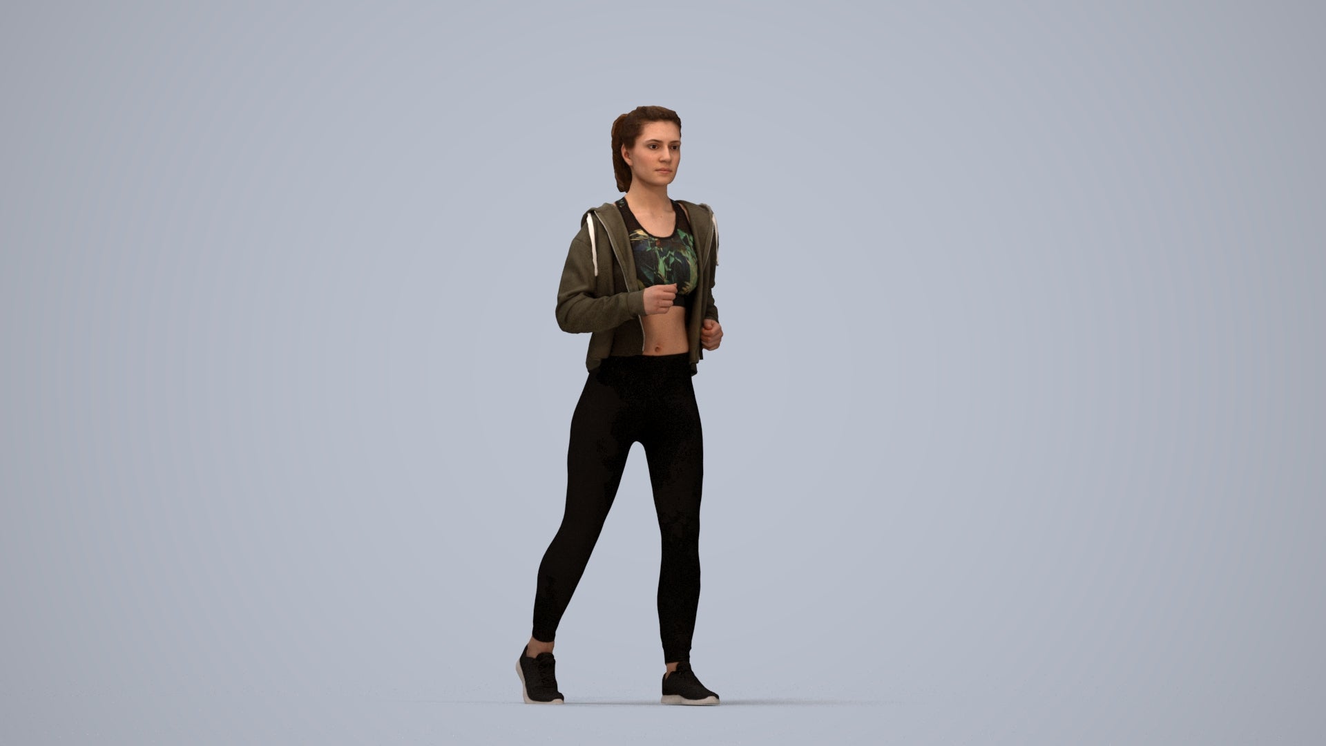 3D scanned woman sport, photorealistic archviz people for Enscape and SketchUp, top-down view render