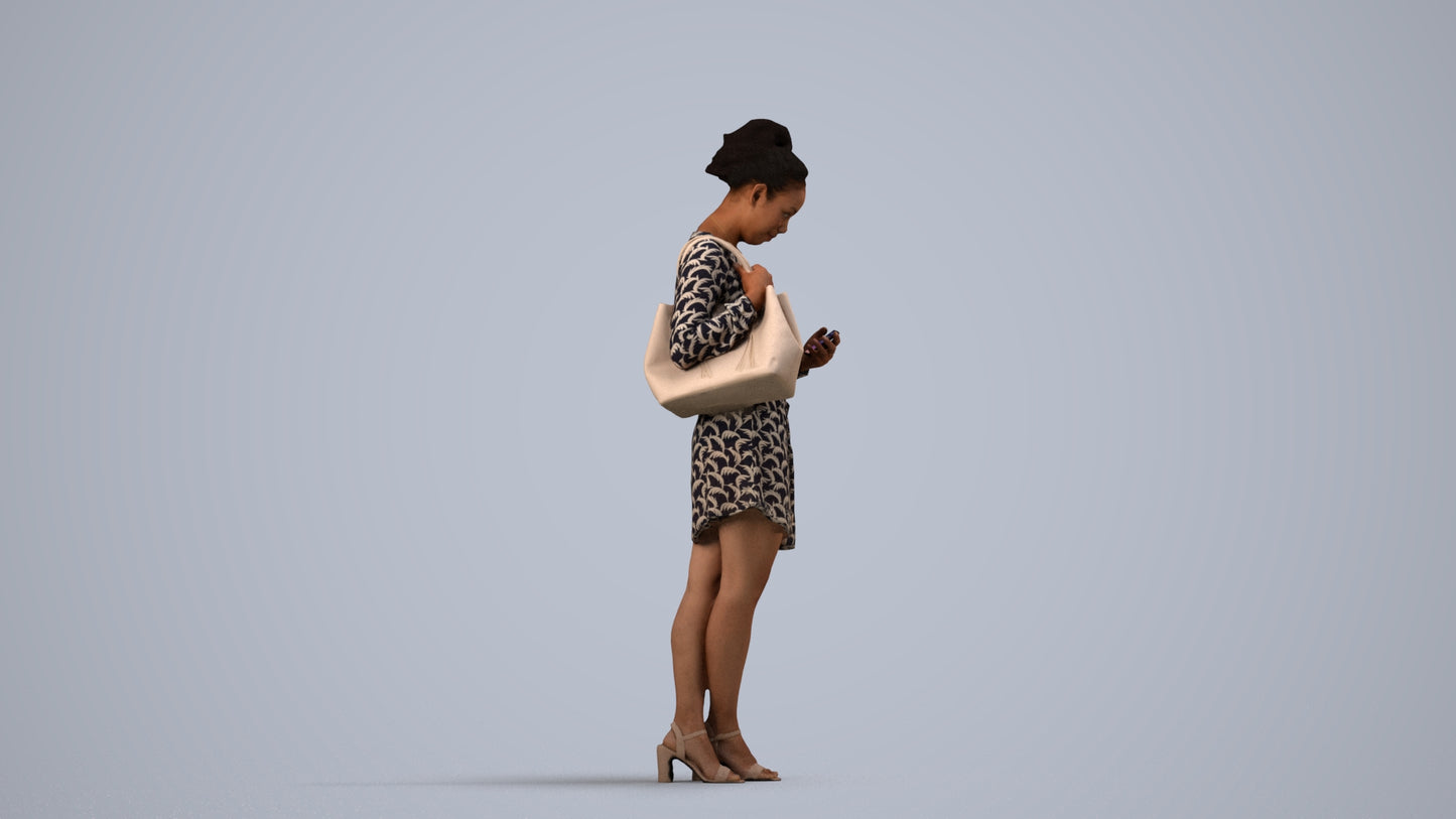 scanned 3D woman casual standing, photogrammetry people for Enscape and V-Ray, side view render
