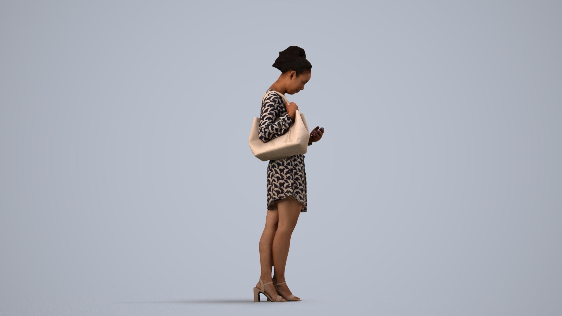 scanned 3D woman casual standing, photogrammetry people for Enscape and V-Ray, side view render
