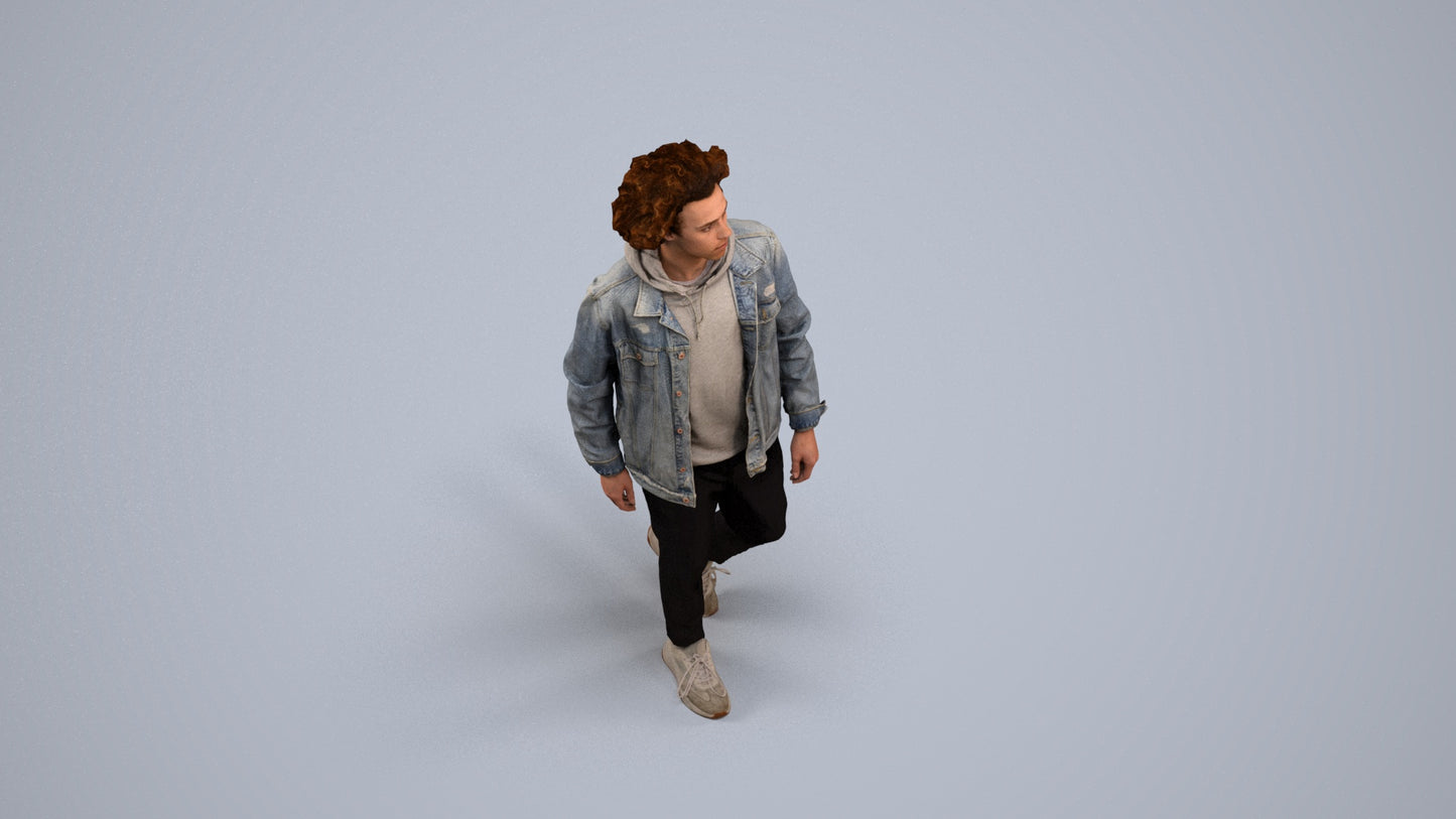 realistic 3D human man casual walking, archviz people FBX OBJ for Blender, back view render
