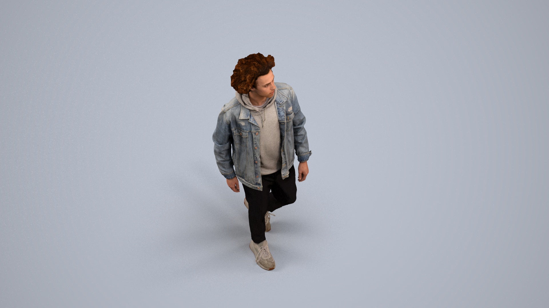 realistic 3D human man casual walking, archviz people FBX OBJ for Blender, back view render