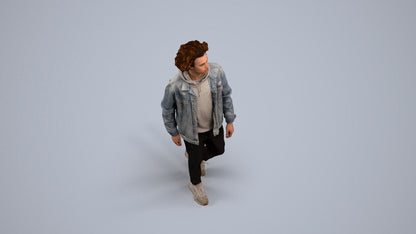 realistic 3D human man casual walking, archviz people FBX OBJ for Blender, back view render