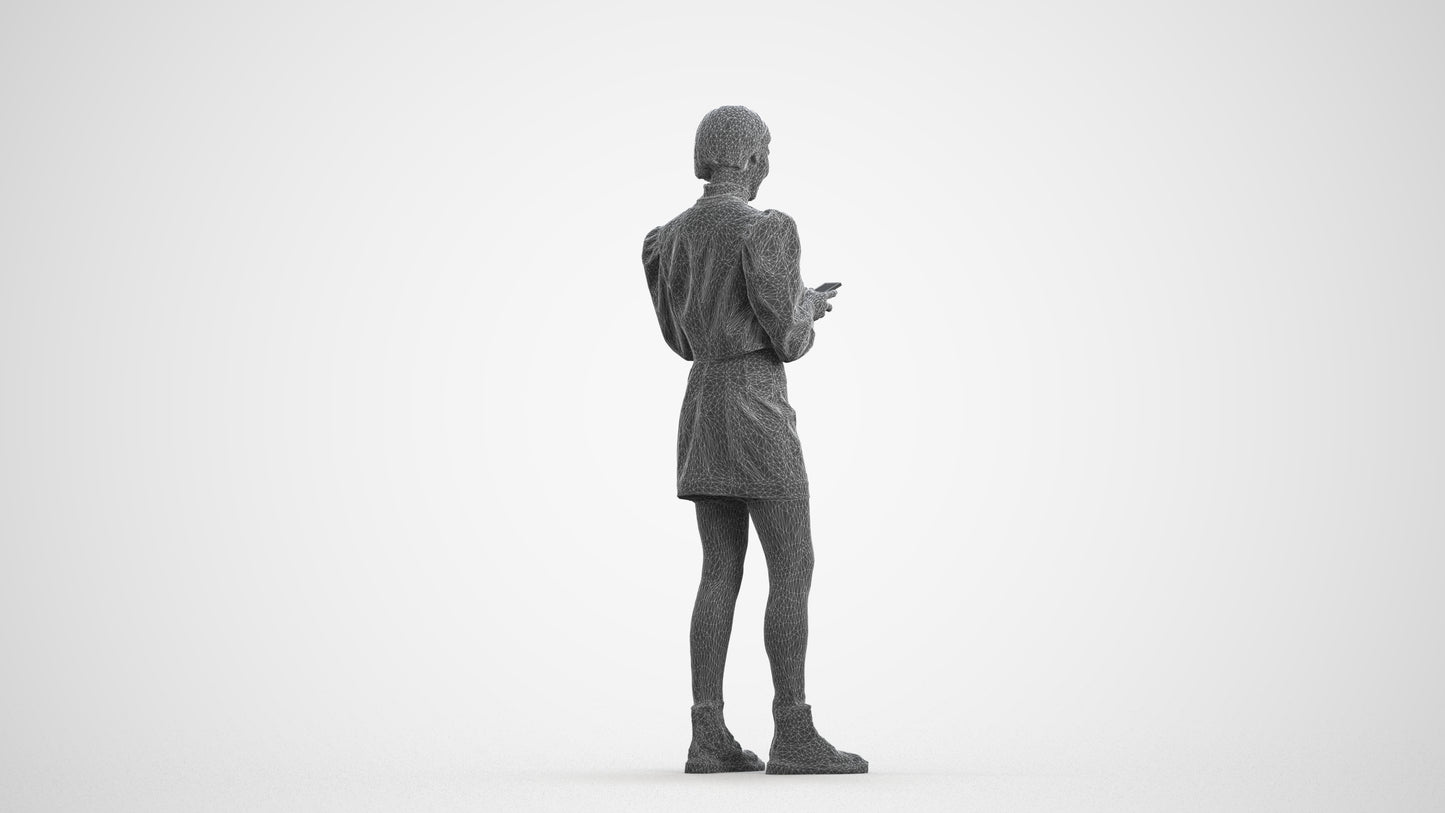 photogrammetry 3D woman casual standing, realistic human model archviz FBX, wireframe front view