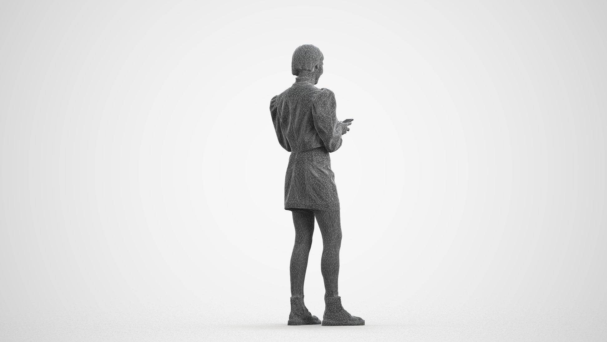 photogrammetry 3D woman casual standing, realistic human model archviz FBX, wireframe front view