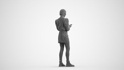 photogrammetry 3D woman casual standing, realistic human model archviz FBX, wireframe front view