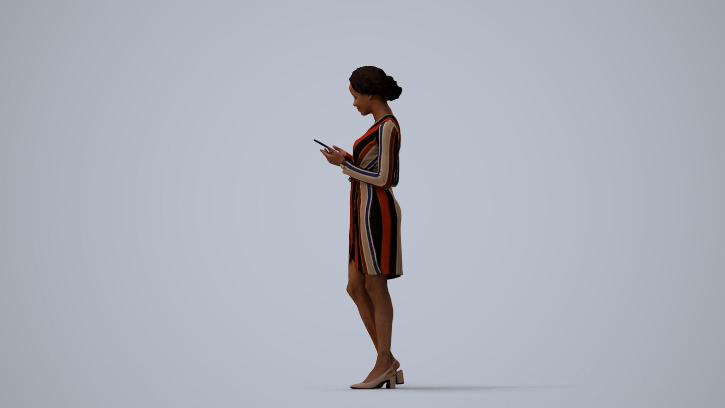 realistic 3D people woman casual walking, render-ready for V-Ray and Corona, FBX OBJ, three-quarter view render