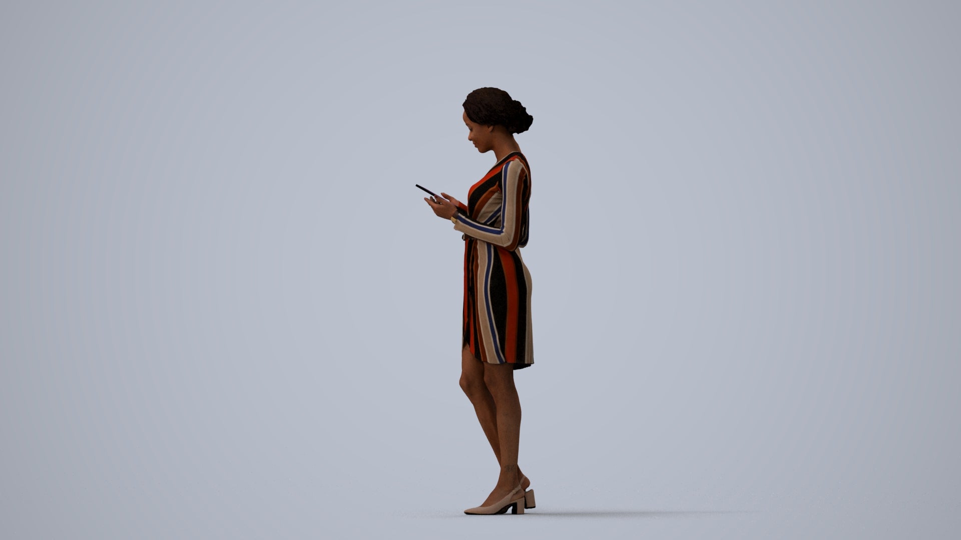 realistic 3D people woman casual walking, render-ready for V-Ray and Corona, FBX OBJ, three-quarter view render