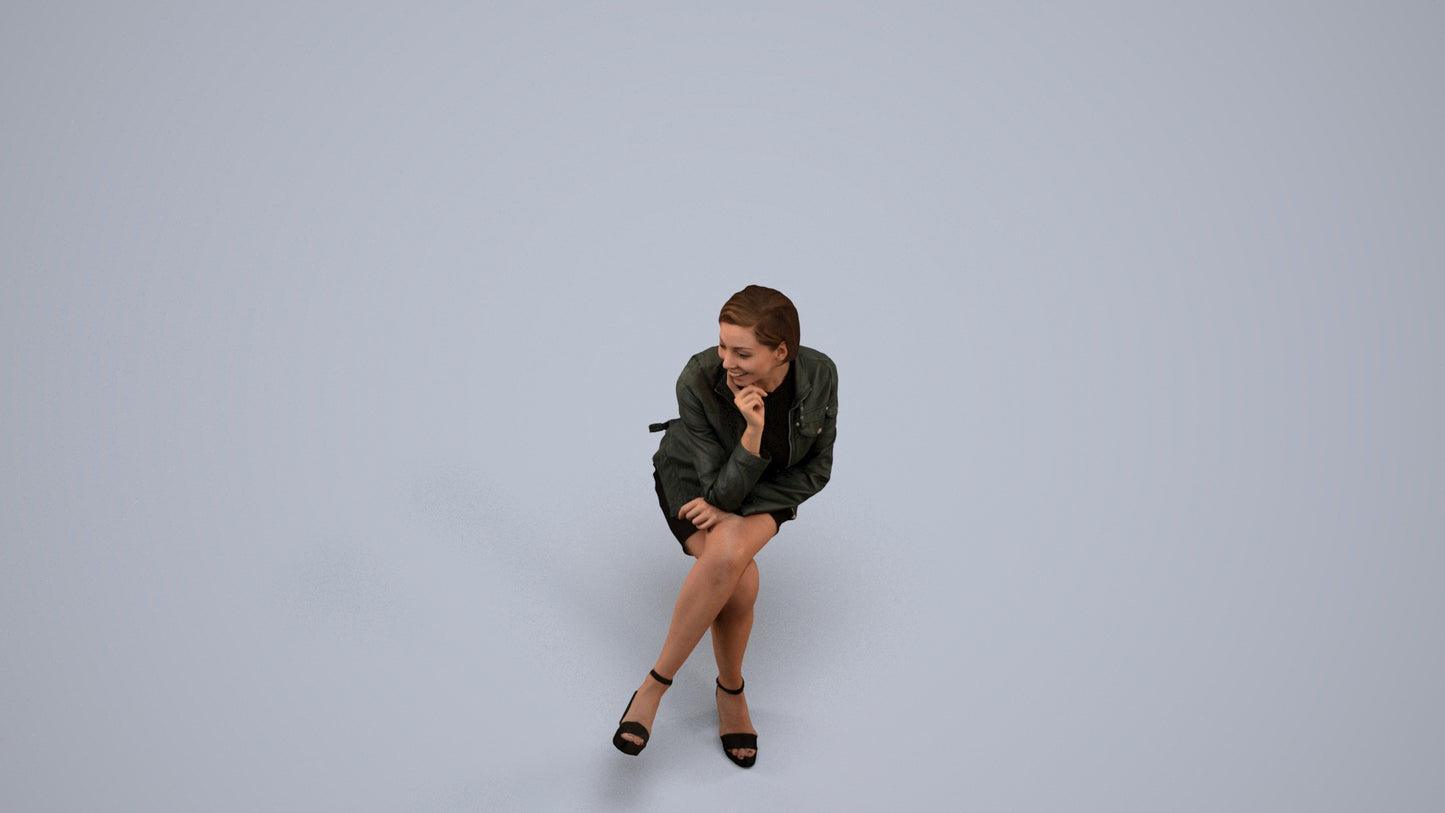 3D scanned woman sitting casual, photorealistic archviz people for Enscape and SketchUp, back view render