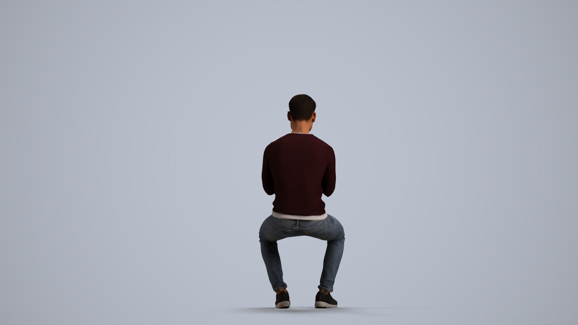 photogrammetry 3D man casual sitting, realistic human model archviz FBX, front view render