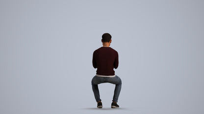 photogrammetry 3D man casual sitting, realistic human model archviz FBX, front view render