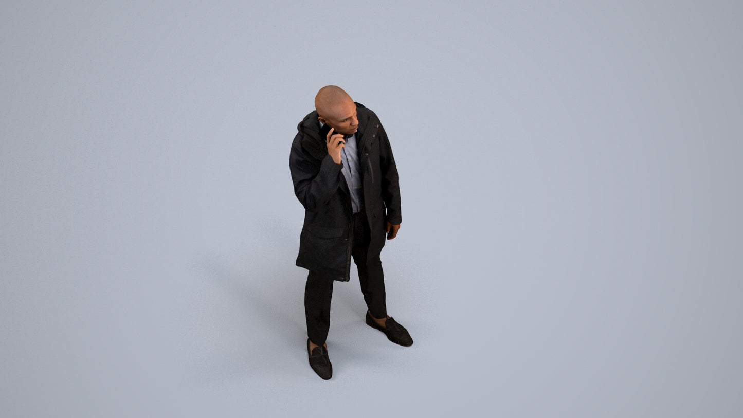 photogrammetry 3D man business standing, realistic human model archviz FBX, back view render